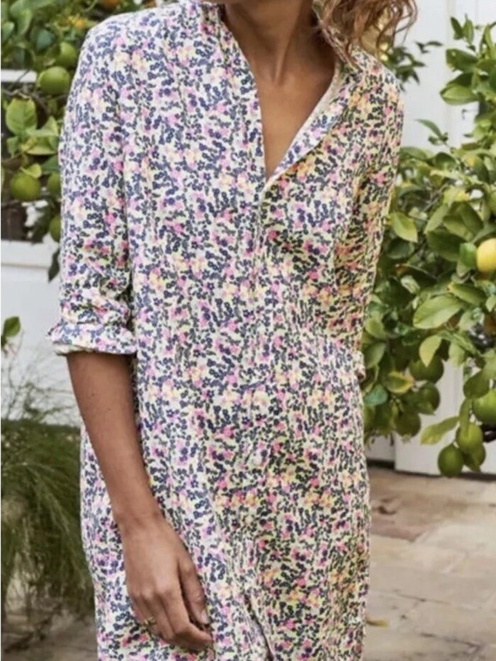 Frank & Eileen 100% Linen Neon Floral Button-Down Dress